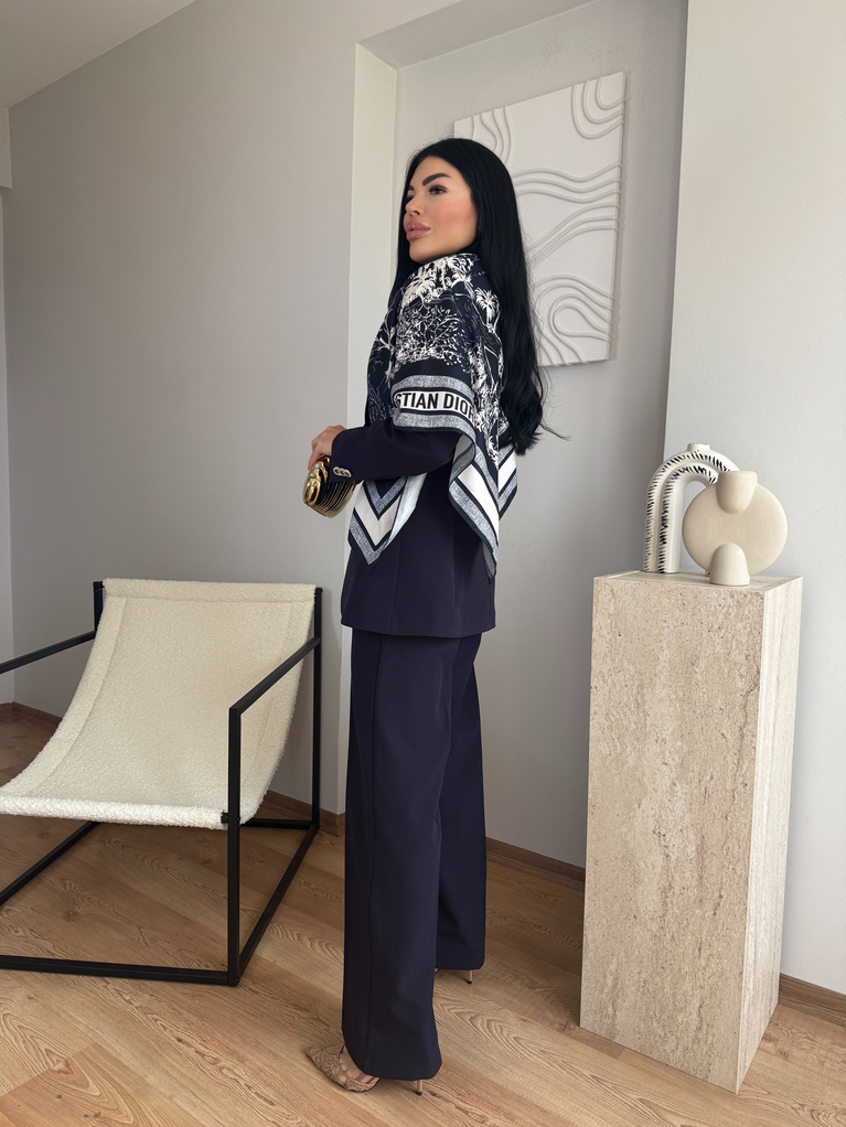 LACİVERT ŞAL DETAYLI BLAZER TAKIM