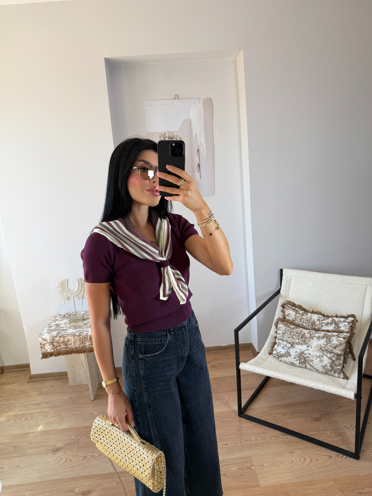 MÜRDÜM FULAR DETAYLI TRİKO BLUZ