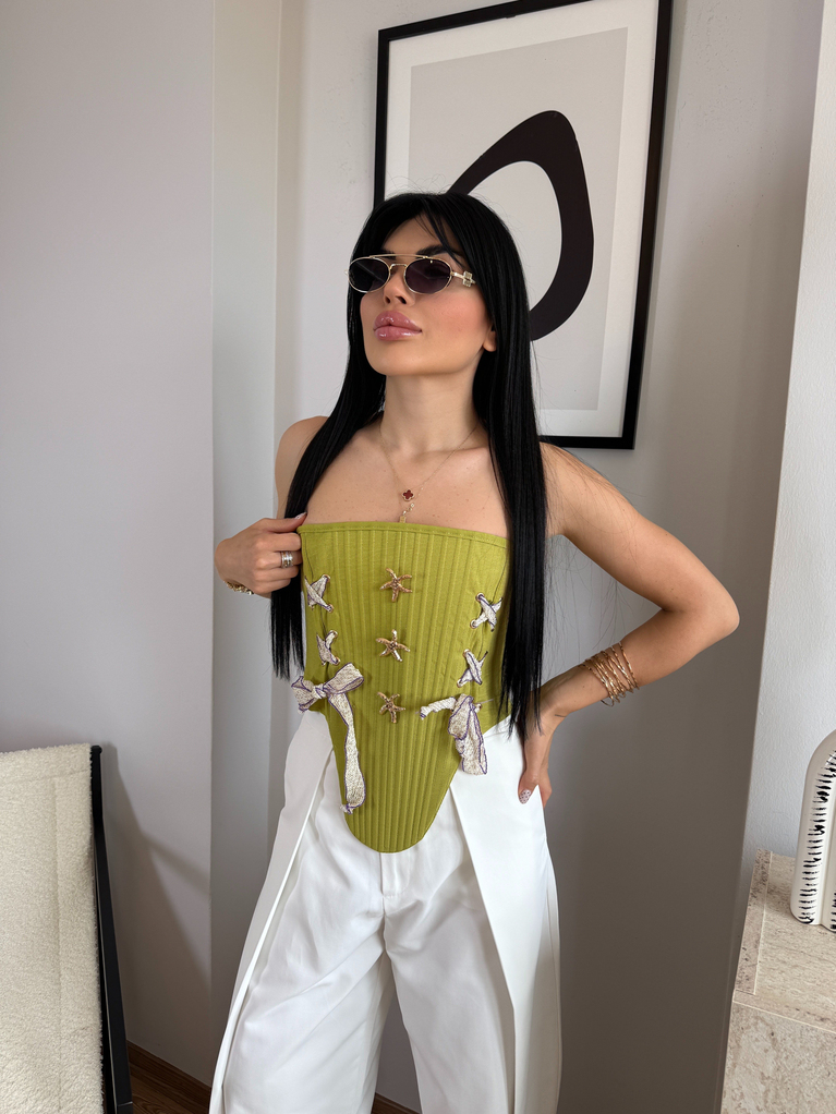 OLİVE STRAPLEZ KORSE BLUZ