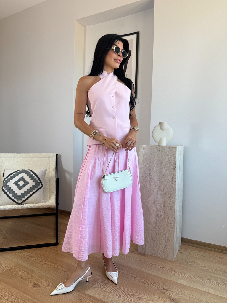 PEMBE ASTARLI PARÇA DETAYLI ETEK