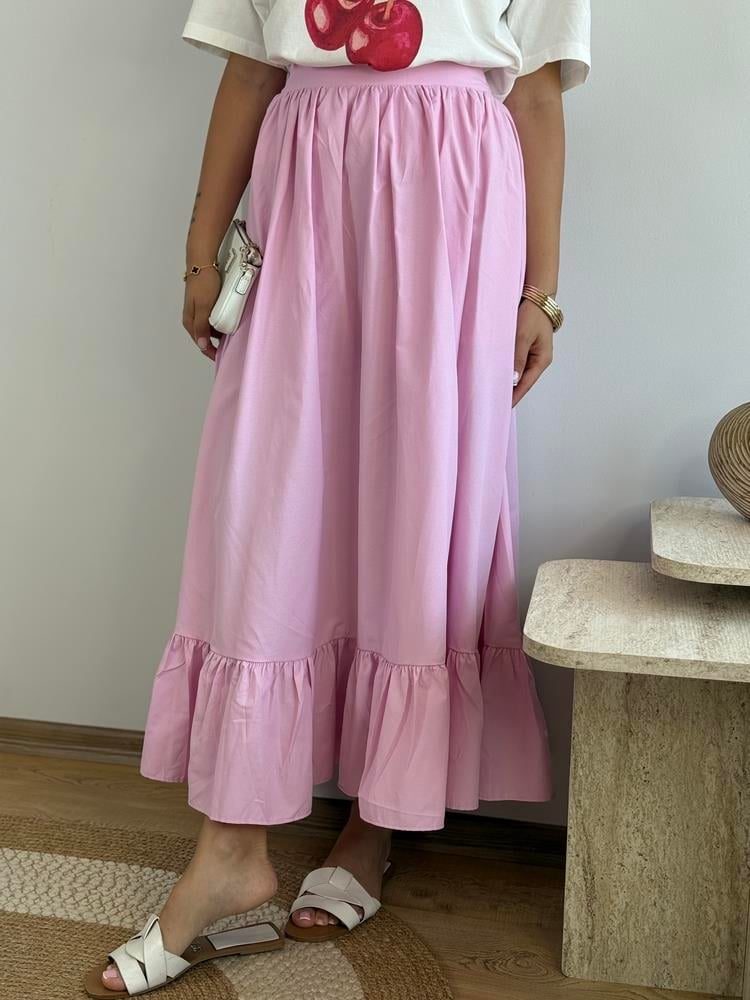 PEMBE POPLİN KUMAŞ ETEK