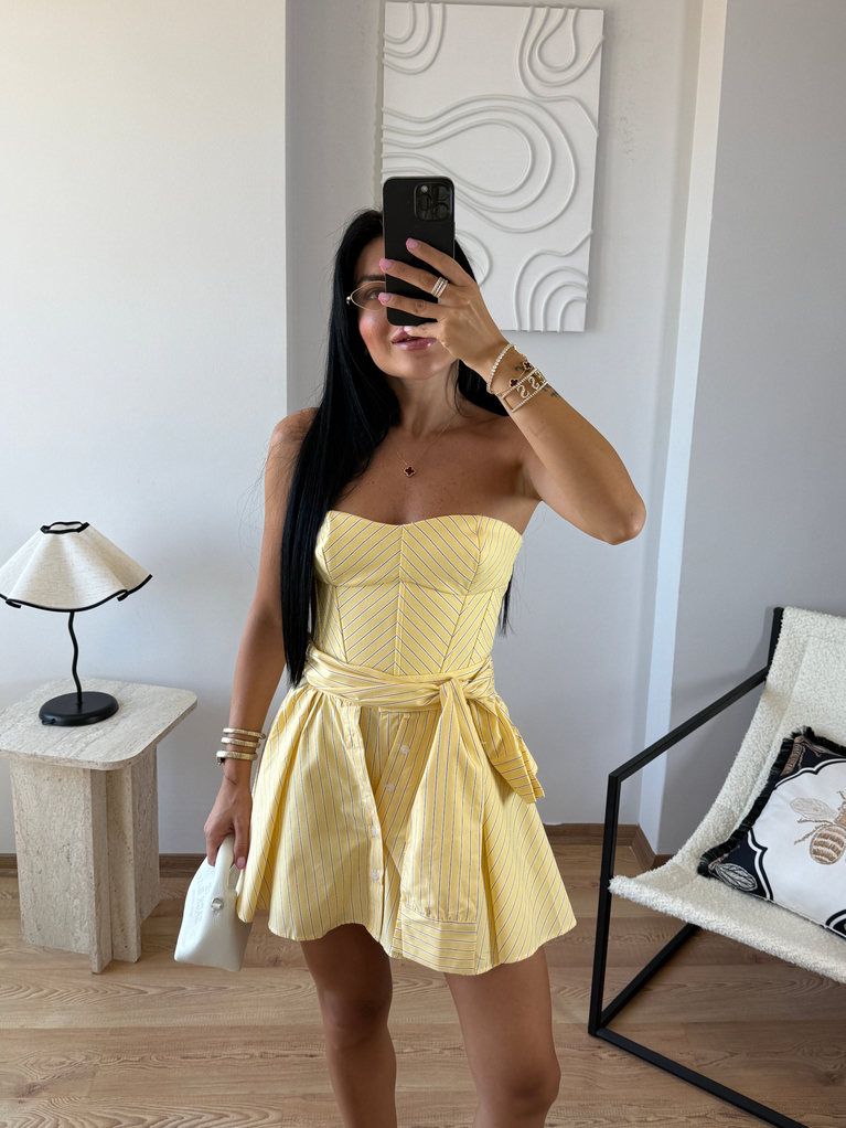 SARI ÇİZGİ DETAYLI KORSE BLUZ 