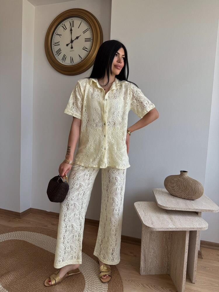 SARI DANTELLİ GÖMLEK PANTOLON TAKIM 