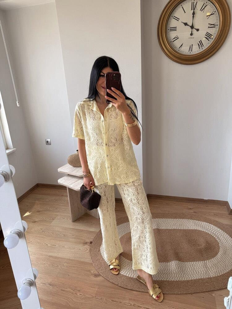 SARI DANTELLİ GÖMLEK PANTOLON TAKIM 