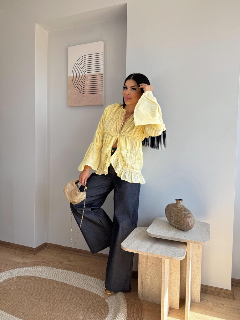 SARI POPLİN TASARIM BLUZ