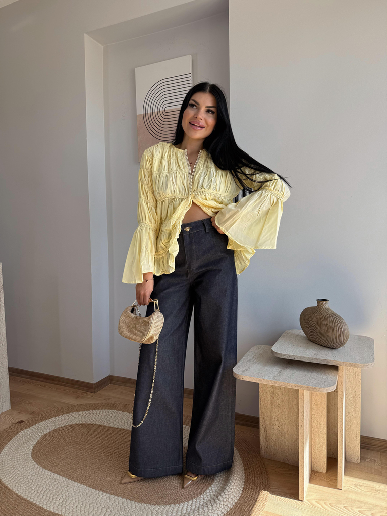 SARI POPLİN TASARIM BLUZ