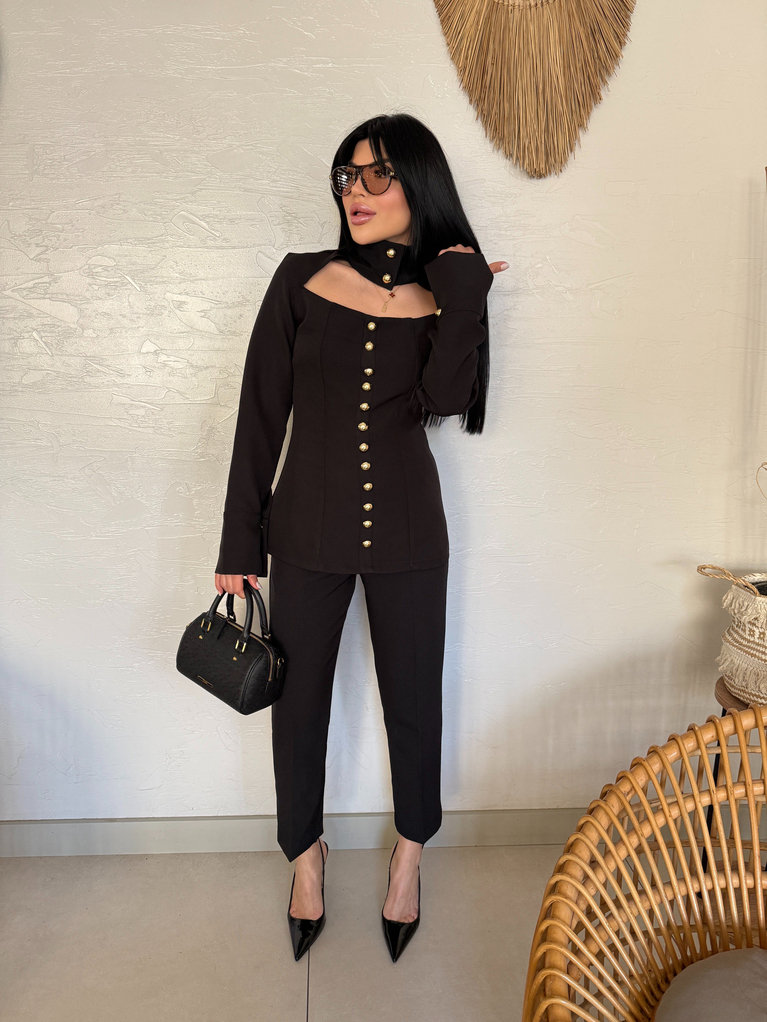 SİYAH GOLD DÜĞMELER DETAYLI MİLLA BLUZ