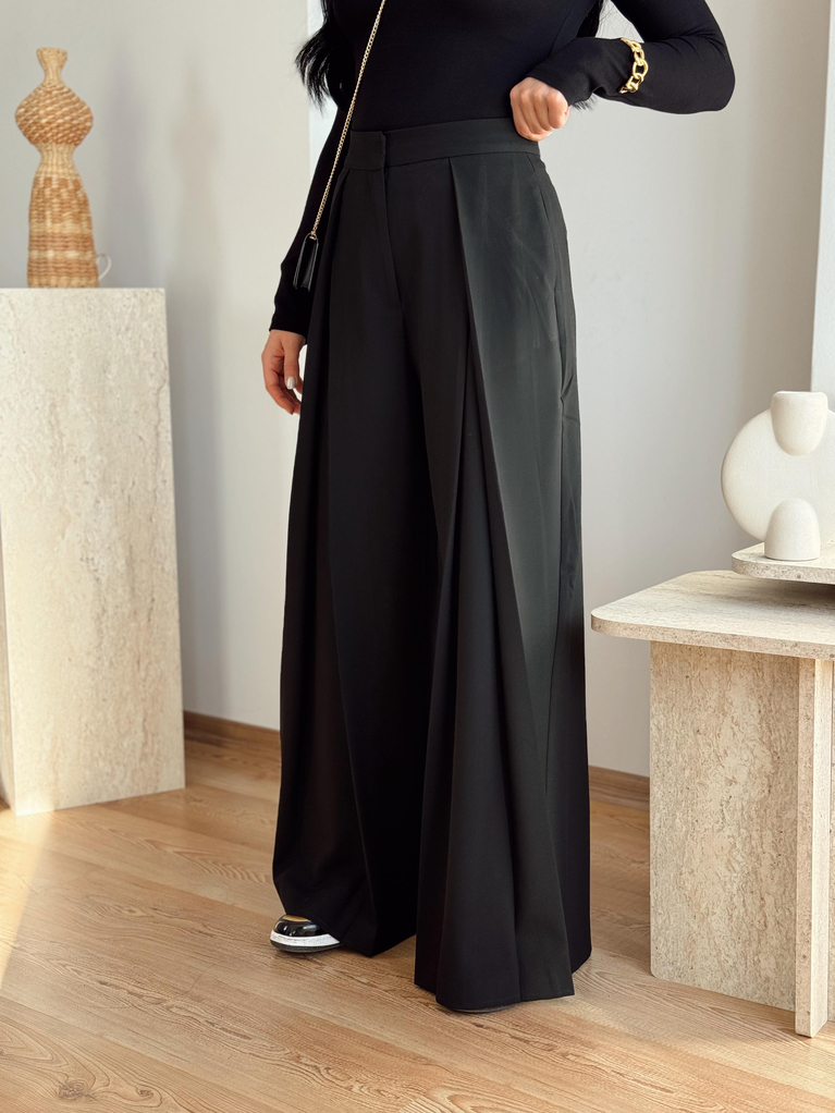 SİYAH KUMAŞ ZRA MODEL PALAZZO PANTOLON