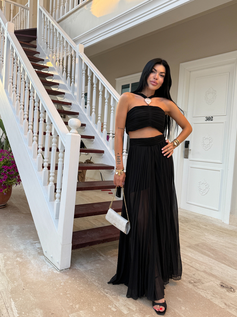 SİYAH NCTRN MODEL BÜSTİYER PİLİSELİ PANTOLON TAKIM