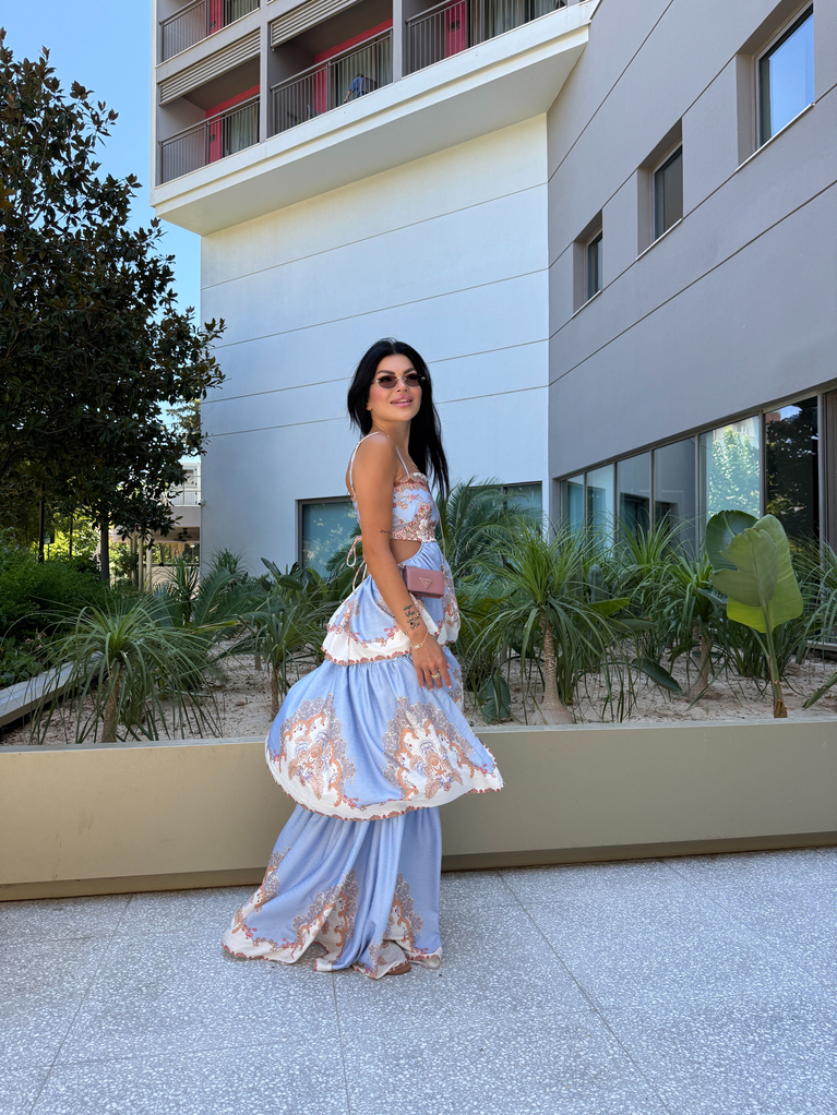 TASARIM ZİMM MODEL KAT KAT DESENLİ ELBİSE