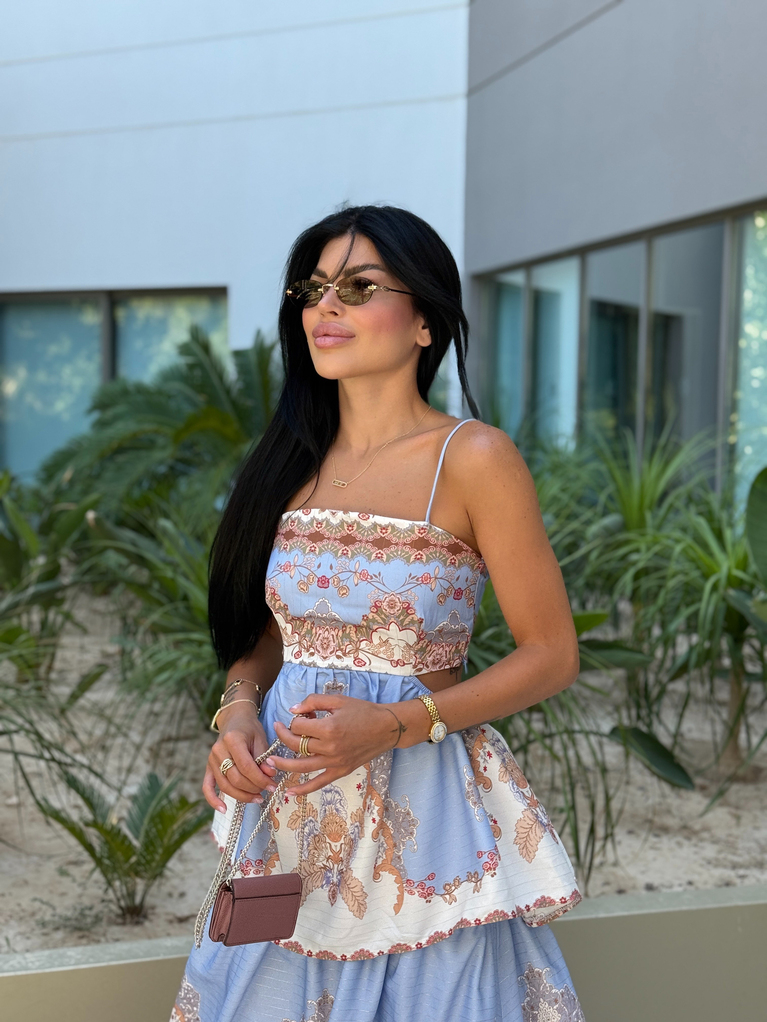 TASARIM ZİMM MODEL KAT KAT DESENLİ ELBİSE