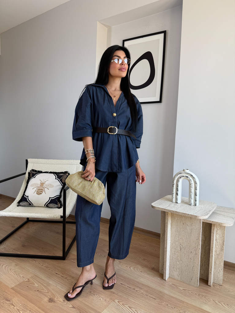 TWİST MODEL BALON PANTOLON GÖMLEK TENSEL KOT TAKIM KEMERLİ