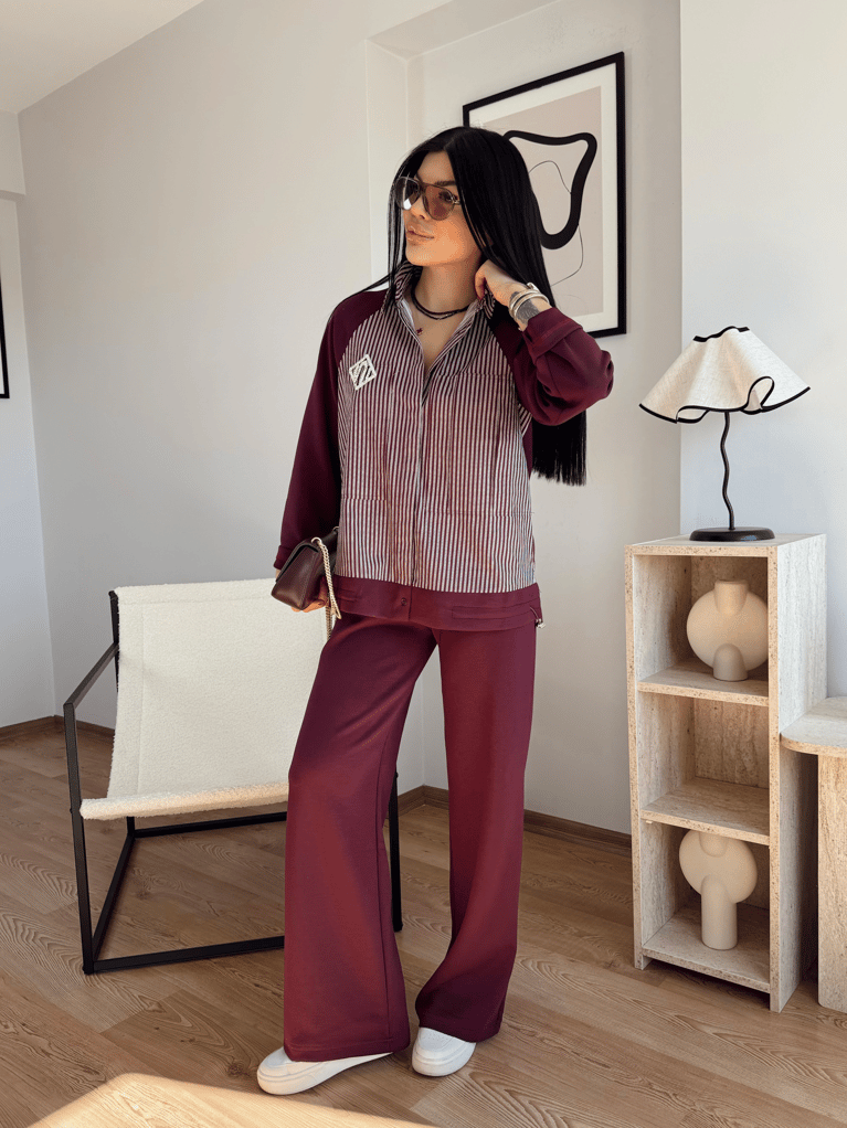 TWST BROŞ DETAYLI BORDO TASARIM MODAL TAKIM