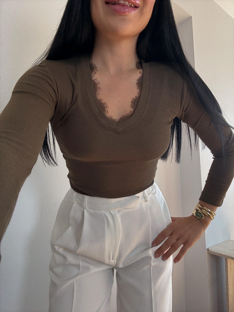 V YAKA DANTEL DETAYLI BODY