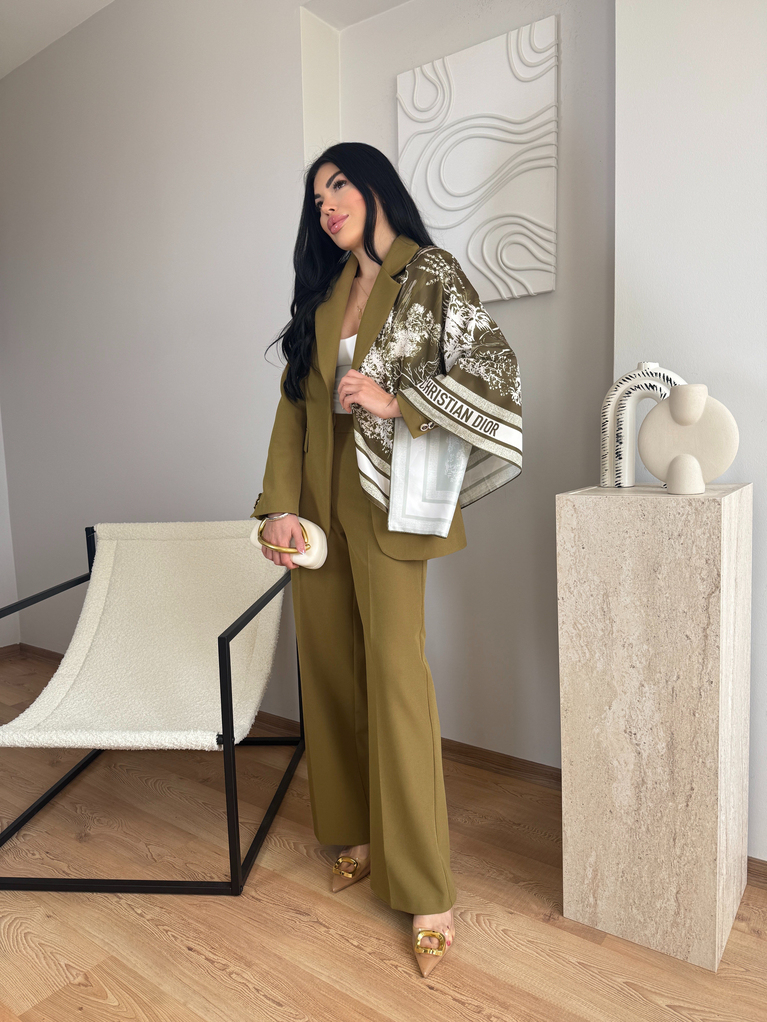 YAĞ YEŞİLİ ŞAL DETAYLI BLAZER TAKIM