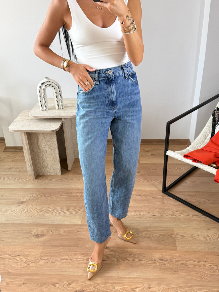 YÜKSEK BEL MAVİ ORJ BAGGY JEAN