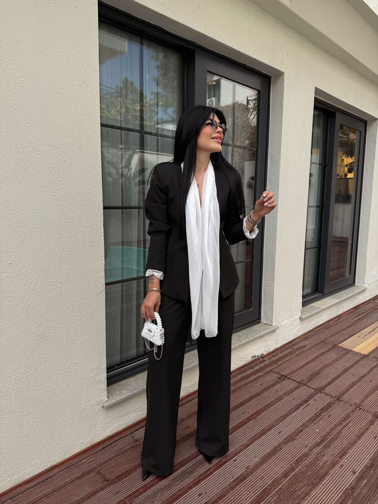 ZRA SİYAH ŞAL DETAYLI BLAZER PALAZZO TAKIM