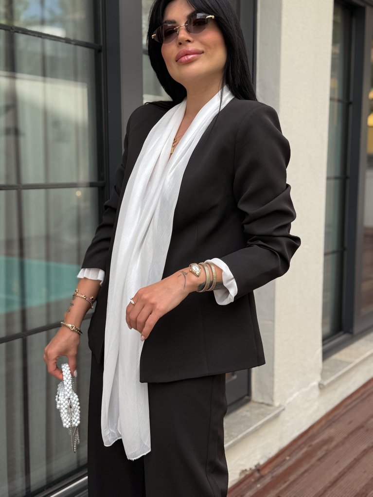 ZRA SİYAH ŞAL DETAYLI BLAZER PALAZZO TAKIM
