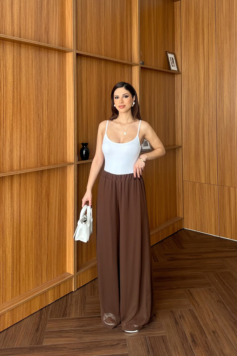 Astarlı Şifon Pantolon - KAHVE
