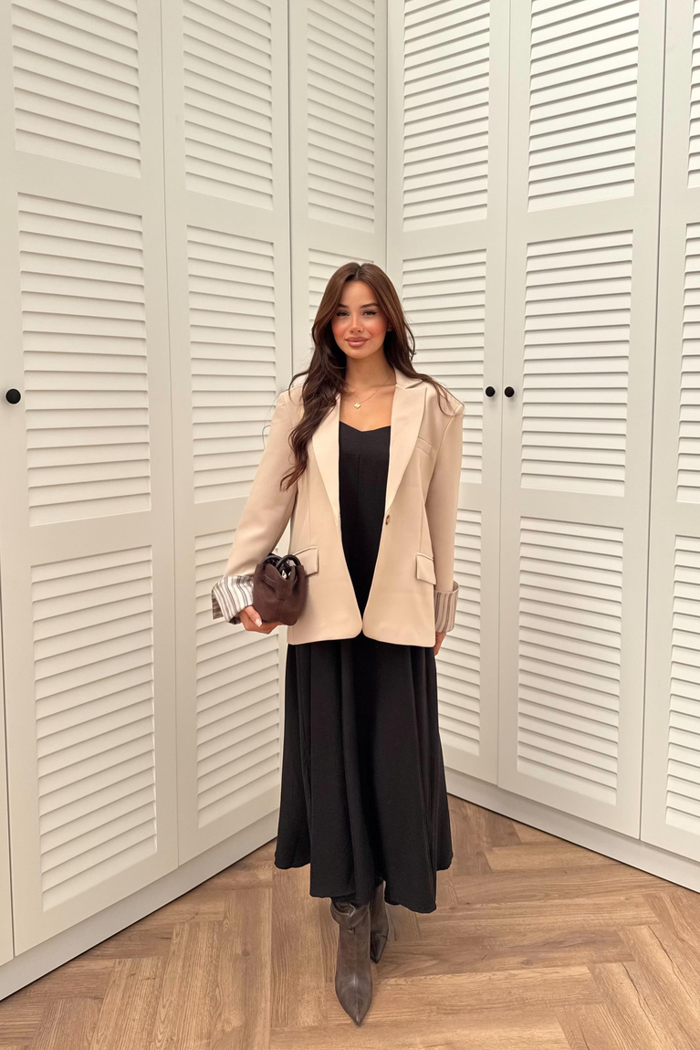 Çizgili Astarlı Blazer Ceket - TAŞ