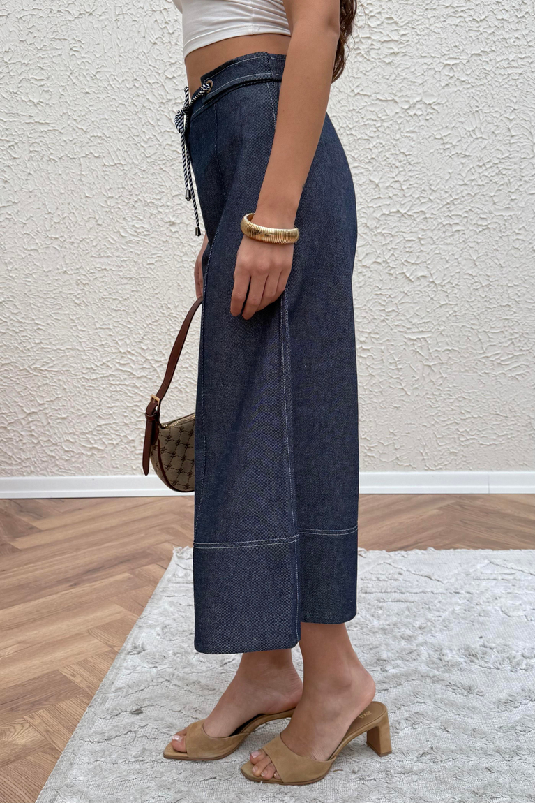 Denim Kapri Pantolon - LACİVERT