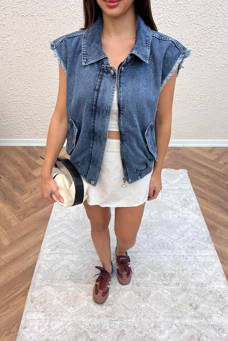 Denim Kot Yelek - MAVİ