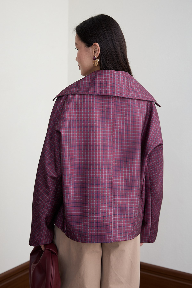 Ekose Bomber Ceket - BORDO