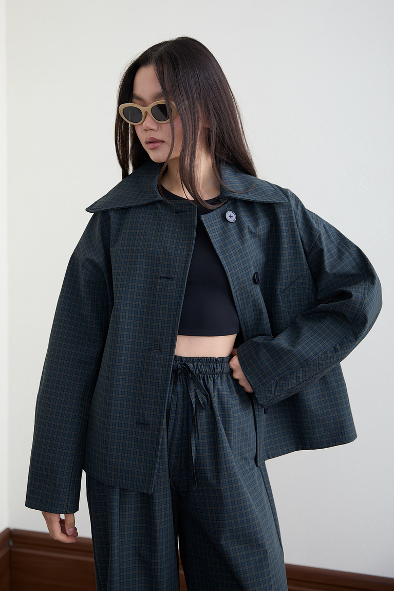Ekose Bomber Ceket - LACİVERT