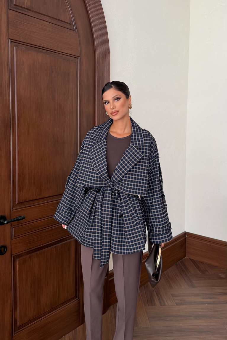 Ekose Desenli Trench - BEJ