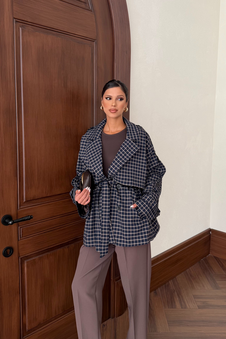 Ekose Desenli Trench - BEJ