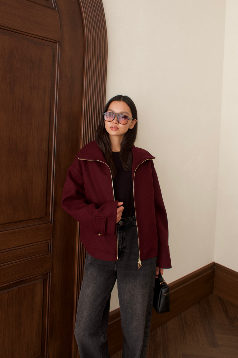 Fermuarlı Kaşe Kaban - BORDO