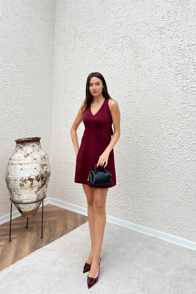 Fiyonk Detaylı Elbise - BORDO