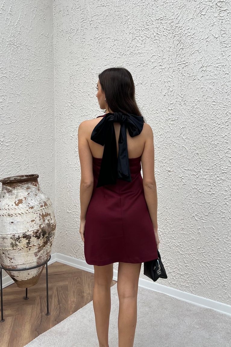 Fiyonk Detaylı Elbise - BORDO