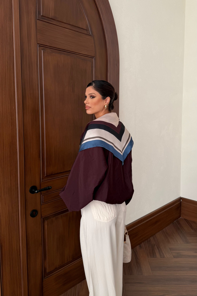 Fular Detay Bomber Ceket - BORDO