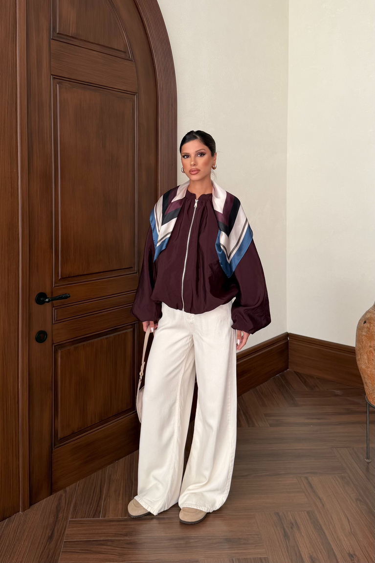 Fular Detay Bomber Ceket - BORDO