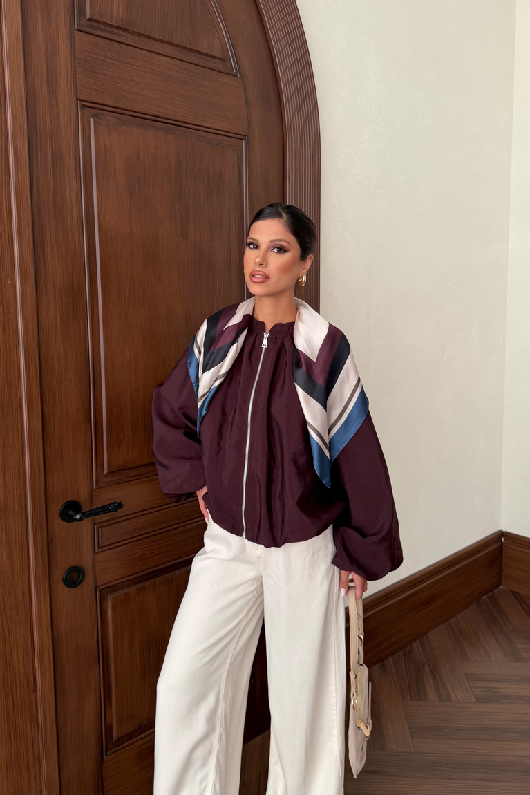 Fular Detay Bomber Ceket - BORDO
