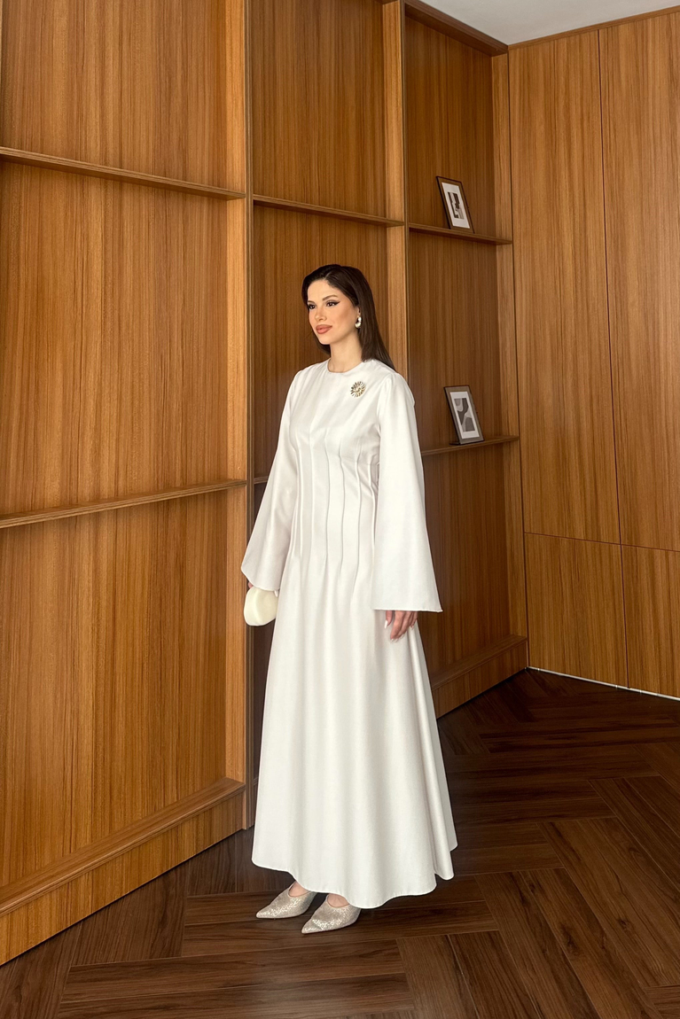 Gold Aksesuarlı Poplin Elbise - BEJ