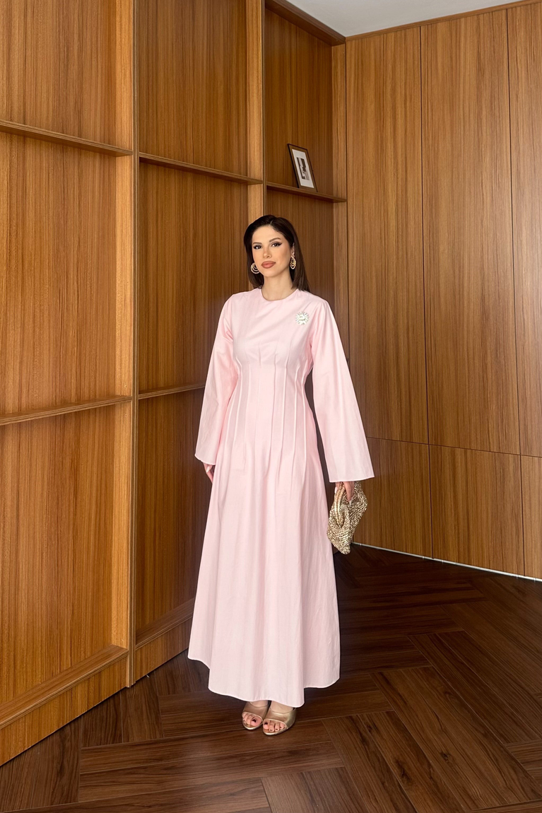 Gold Aksesuarlı Poplin Elbise - PEMBE