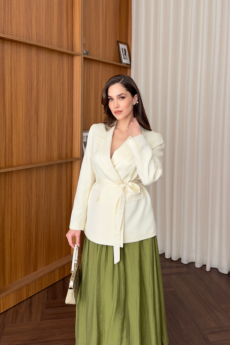 Keten Blazer  Ceket - EKRU