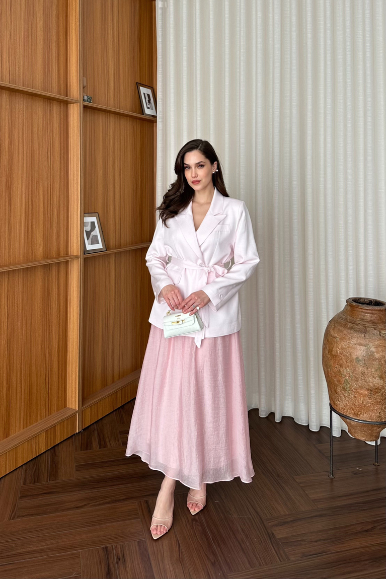 Keten Blazer  Ceket - PEMBE