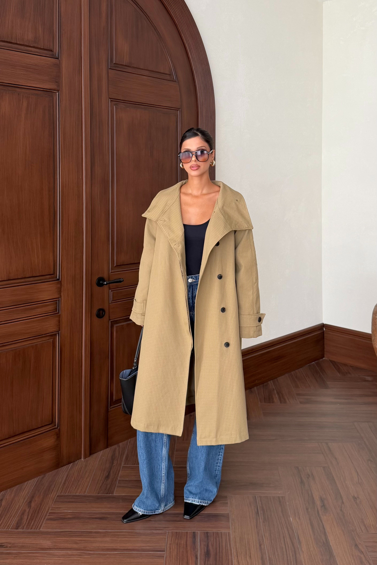 Kruvaze Oversize Trençkot - HAKİ