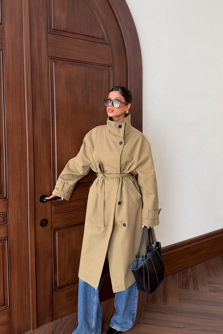 Kruvaze Oversize Trençkot - HAKİ