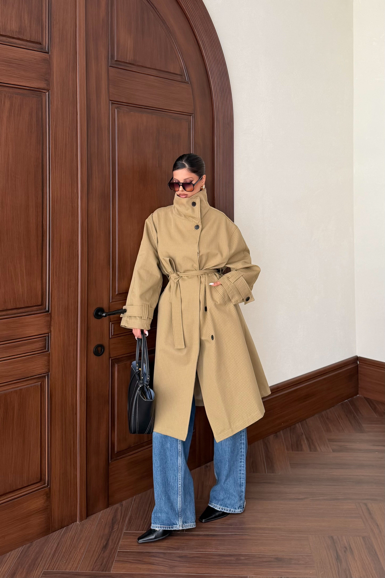 Kruvaze Oversize Trençkot - HAKİ