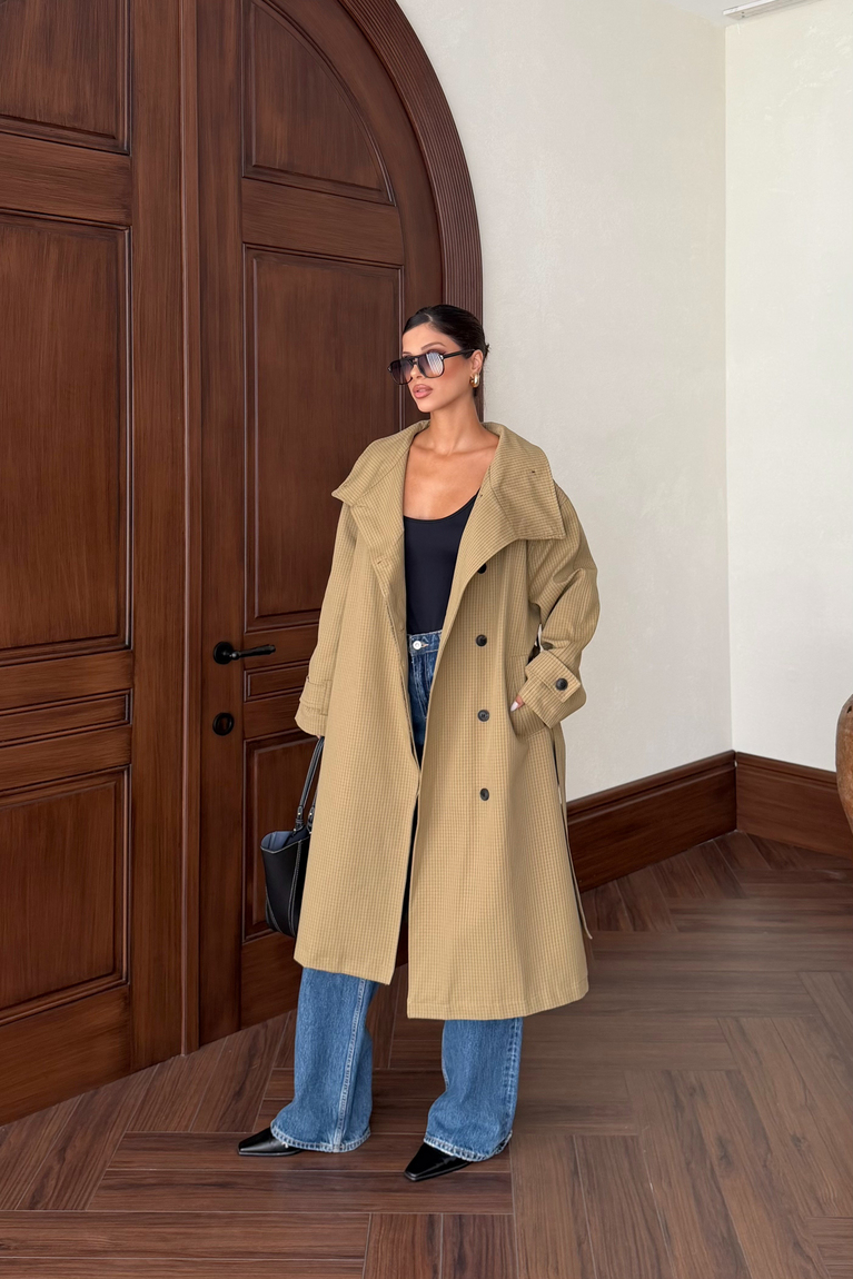 Kruvaze Oversize Trençkot - HAKİ