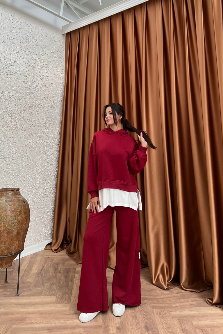 Kapüşonlu Pantolonlu Takım - BORDO