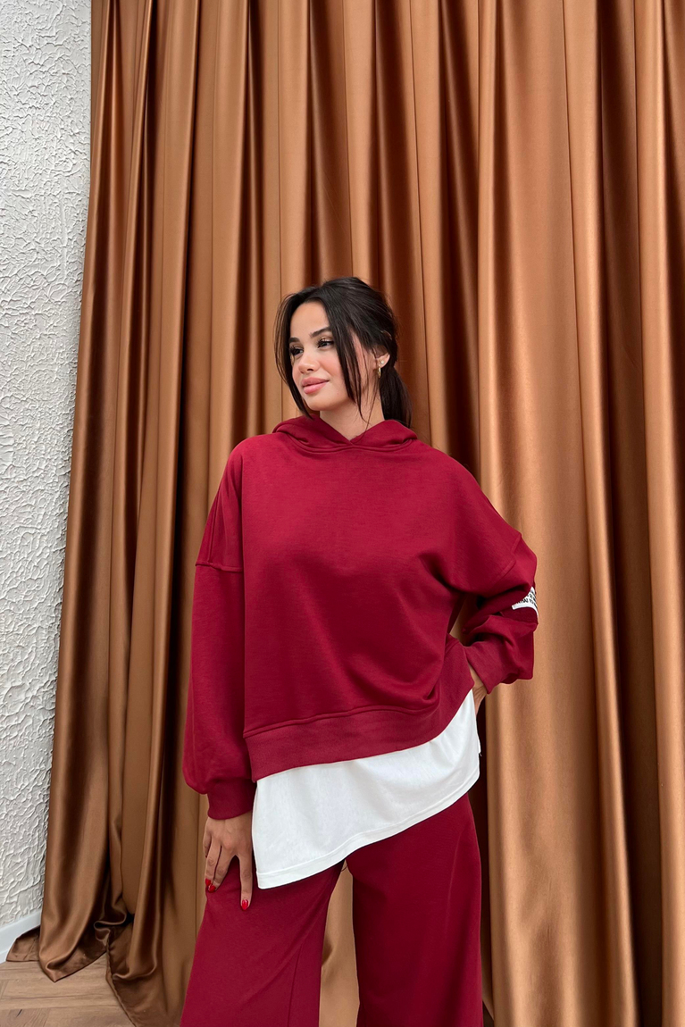 Kapüşonlu Pantolonlu Takım - BORDO