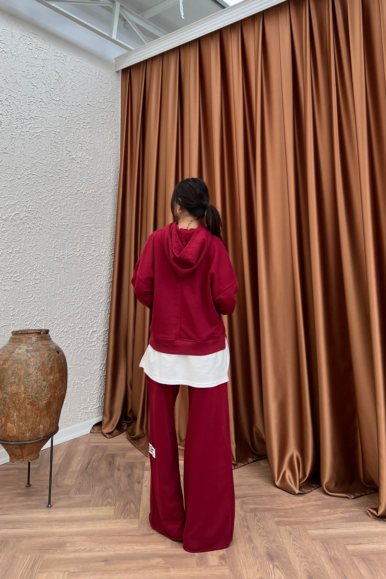 Kapüşonlu Pantolonlu Takım - BORDO