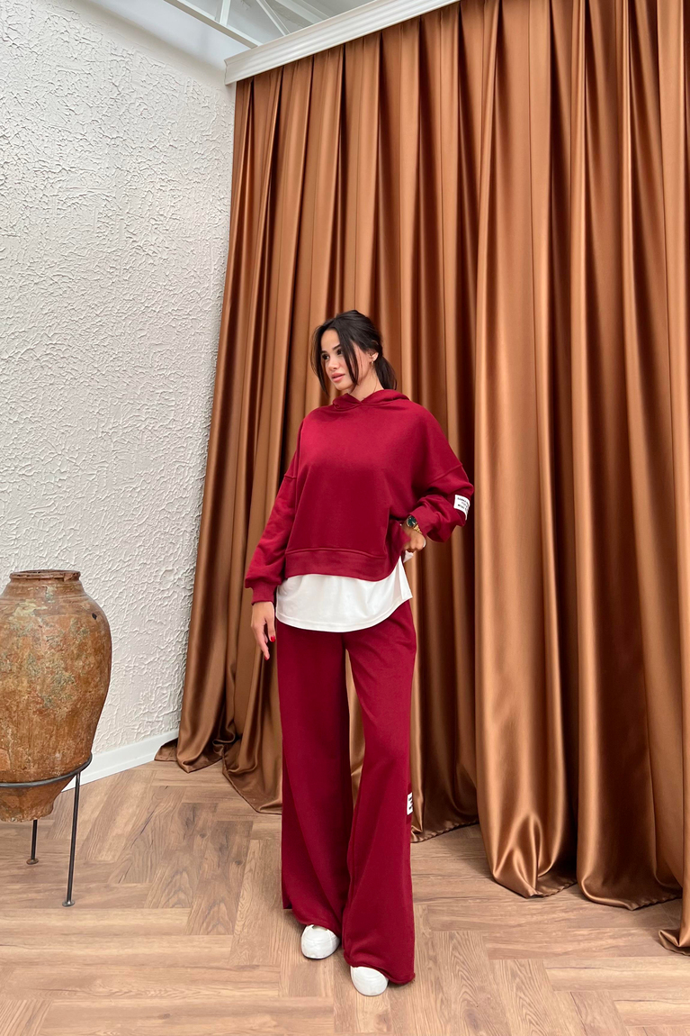 Kapüşonlu Pantolonlu Takım - BORDO