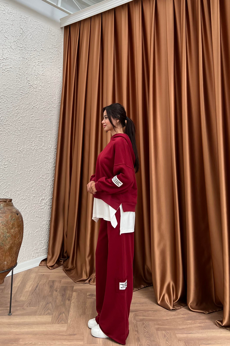 Kapüşonlu Pantolonlu Takım - BORDO