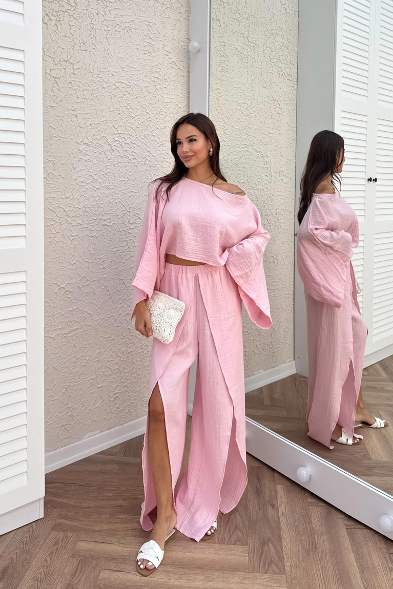 Müslin Bluz Pantolon Takım - PEMBE